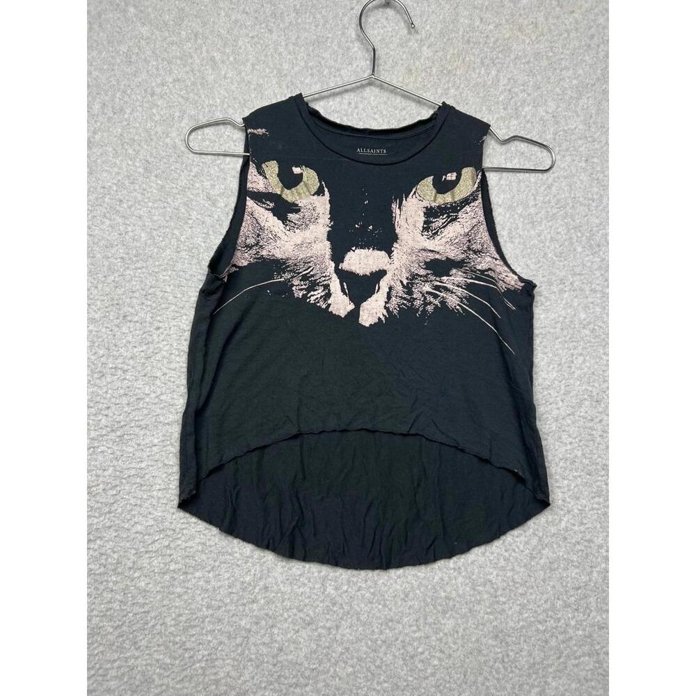 All Saints Black Cat Graphic Crop Tank Xs